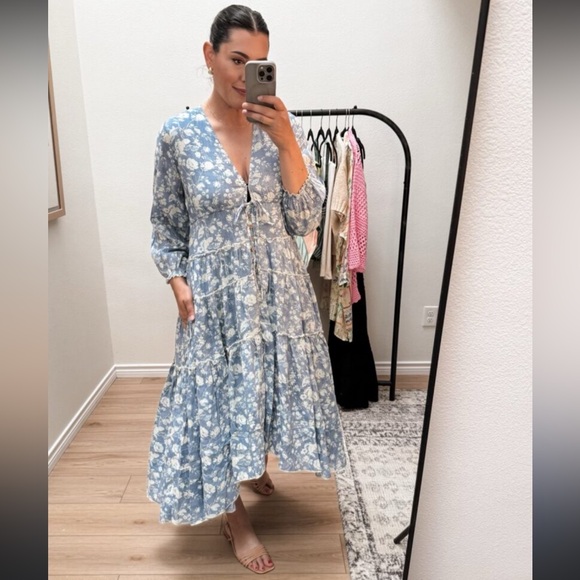 Free People Dresses & Skirts - Free People Pappiet Cotton Midi Dress in Bluebell Combo L